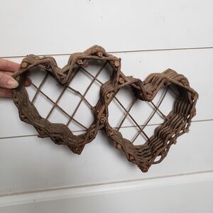 Vintage Rustic Woven Twig Vine Double Heart Wall Decor Cottagecore Farmhouse 90s